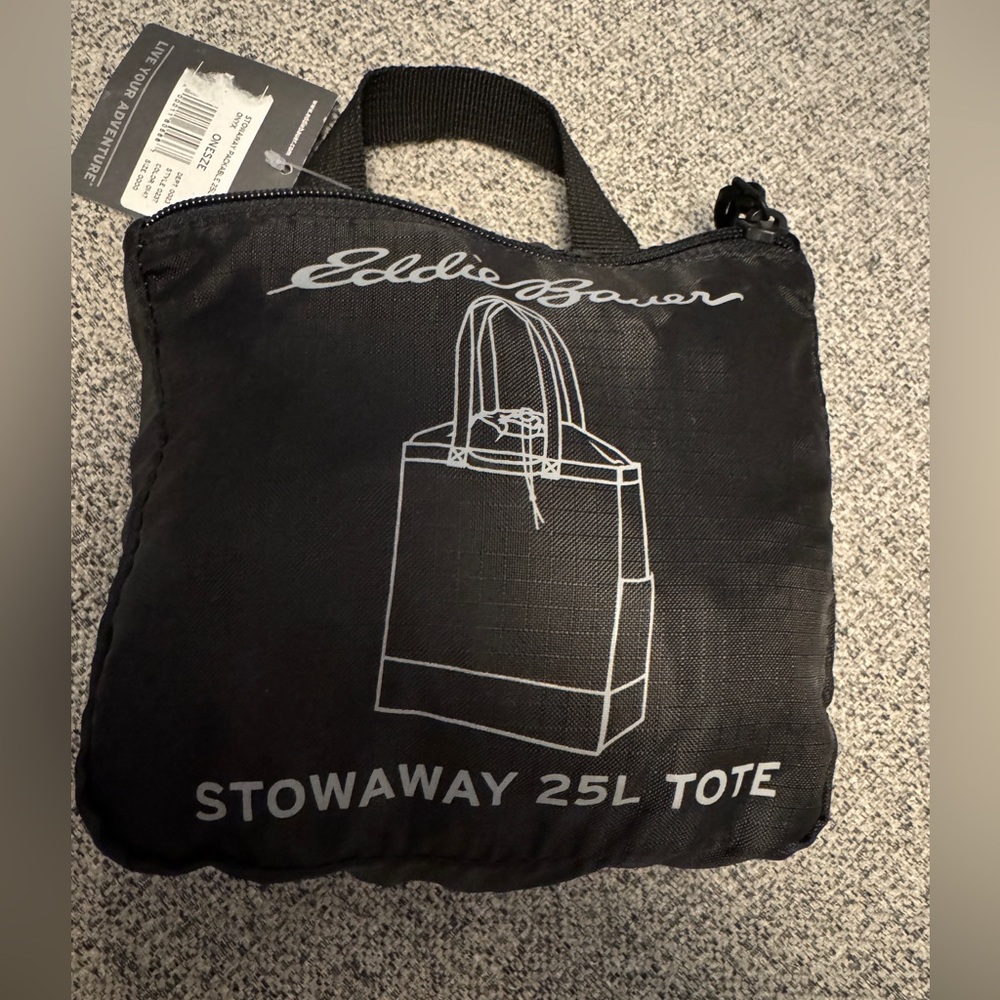 NWT Eddie Bauer Stowaway 25L Cinch Ripstop Nylon Tote in Onyx (black)